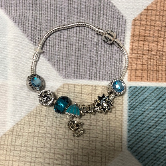 Pandora Jewelry - Pandora Silver Bracelet with Teal and Blue Charms